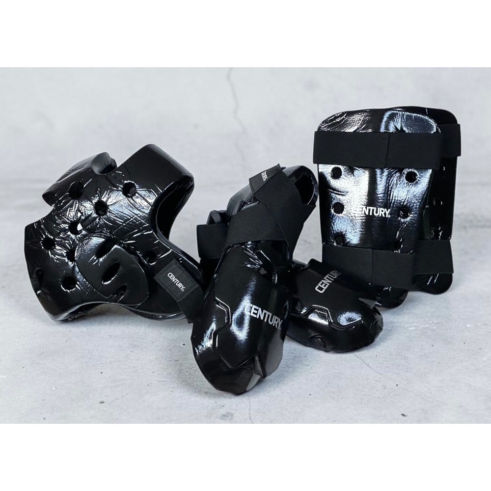 Martial Arts Sparring Gear Set CENTURY Black Head Guard Shin Guards Boots Adult